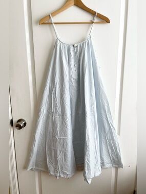 Vintage 90s Light Blue Cotton Slip Dress Rosette Lace Trim Size M Fairy Cottage